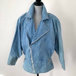 VTG Women Blue Denim Studded Jacket Removal Shoulder Pads 80s Pop Stars Madonna